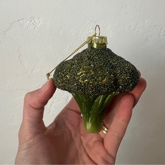 Vintage Glass Broccoli vegetable glass Christmas Ornament glitter sparkle green - Picture 9 of 14